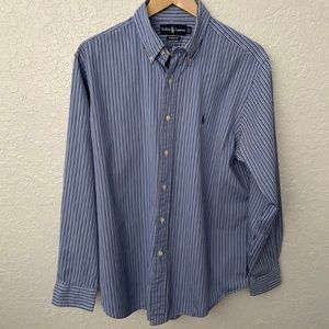 Ralph Lauren Mens Classic Fit Designer Button Down Dress Shirt Blue Stripe 16.5